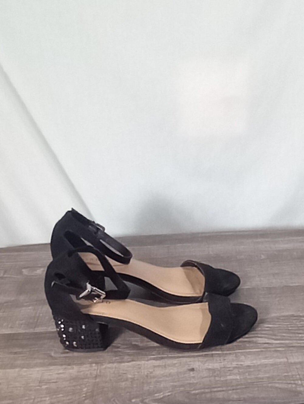 Torrid Black Single Strap Jeweled Block Heel Size 8WW